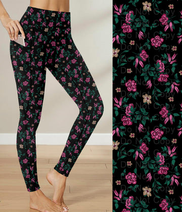 RTS - Rosette Fleur Leggings with Triangle Sport Pockets