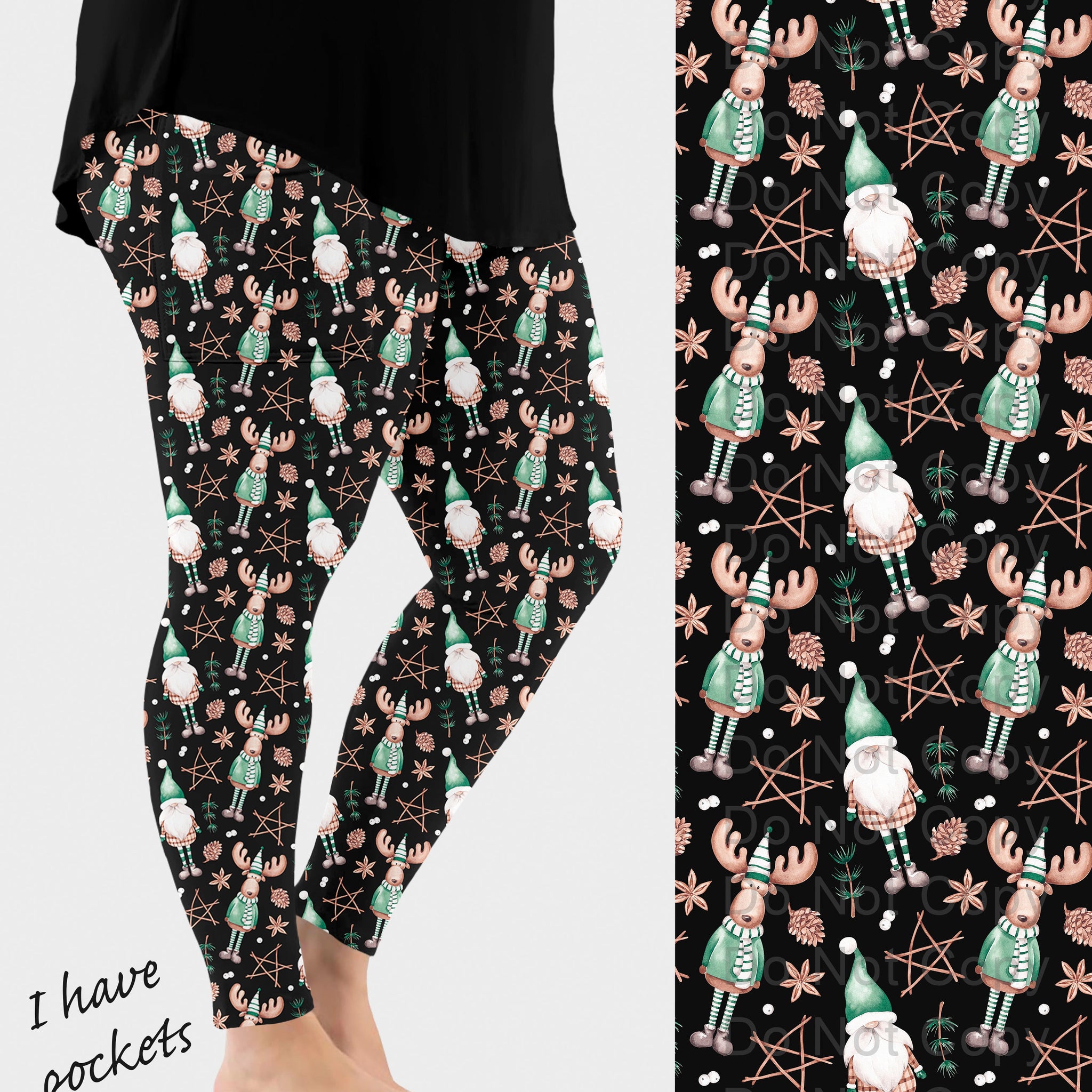 RTS - Rustic Gnome Holiday Leggings w/ Pockets