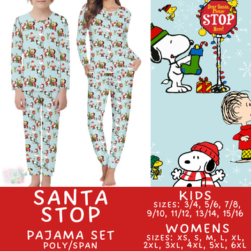 Batch #431 - Character Christmas Pajamas - Closes 10/16 - ETA late Nov - Santa Stop Women's & Kid's Pajama Set