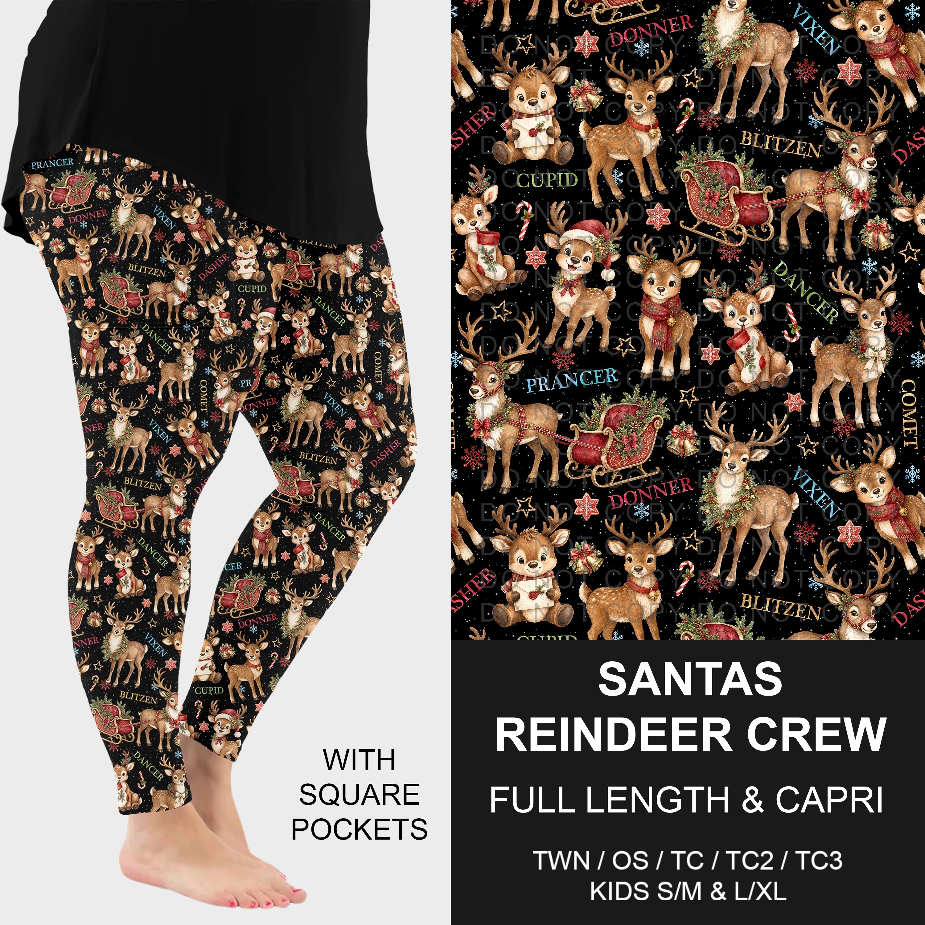 B311 - Preorder Santas Reindeer Crew Leggings w/ Pockets (Closes 9/06. ETA: mid Nov.)