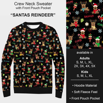 B185 - Preorder Santas Reindeer Sweater w/ Front Pocket (Closes 10/01. ETA early Dec.)