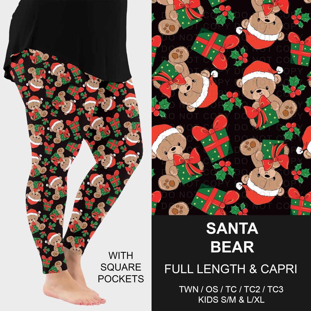 B315 - Preorder Santa Bear Leggings w/ Pockets (Closes 10/04. ETA: early Dec.)