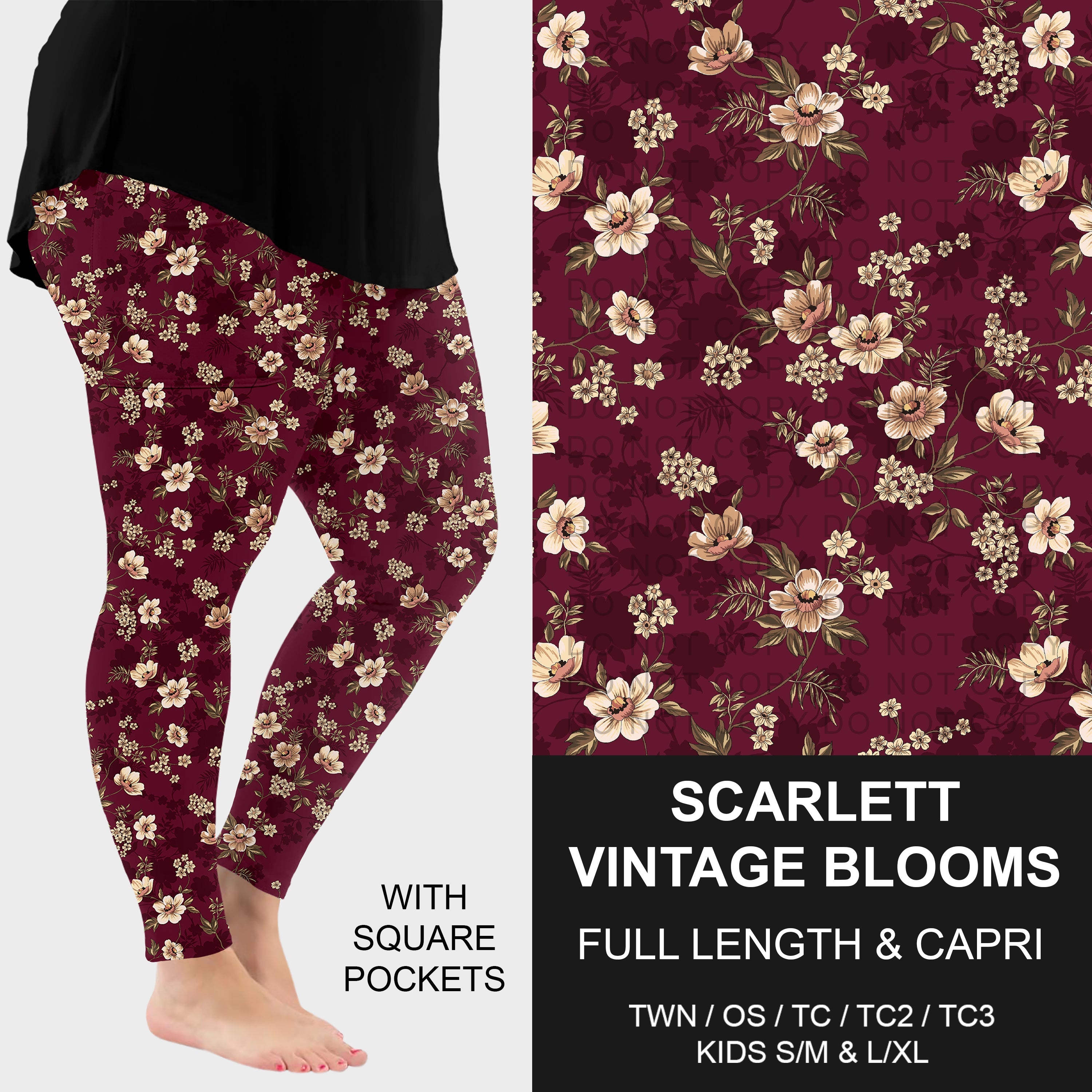 B309 - Preorder Scarlett Vintage Blooms Leggings w/ Pockets (Closes 8/23. ETA: late Oct.)