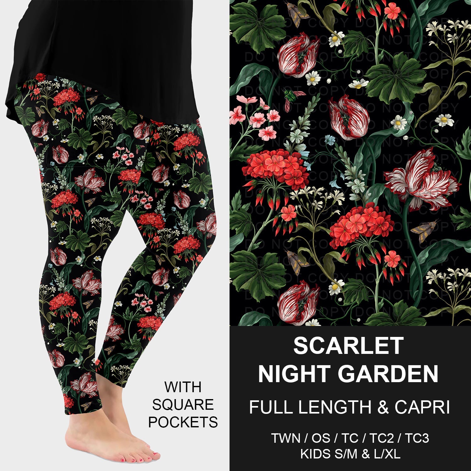B264 - Preorder Scarlet Night Garden Leggings w/ Pockets (Closes 12/07. ETA: early Feb.)