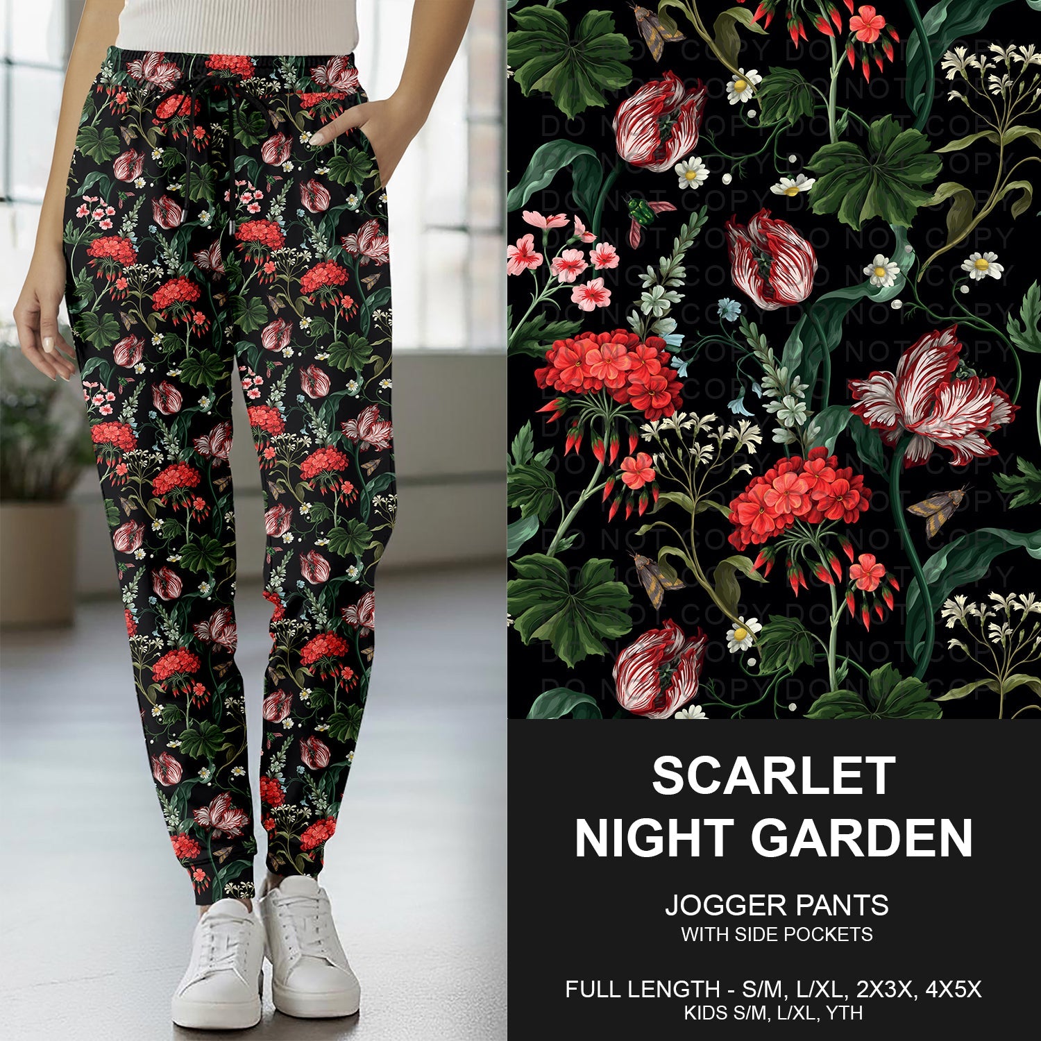 B264 - Preorder Scarlet Night Garden Jogger Pants (Closes 12/07. ETA early Feb.)