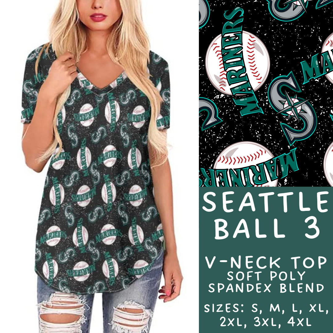 Batch #343 - Home Run Collection - Closes 5/22 - ETA mid July - Seattle Ball 3 V-Neck Tee