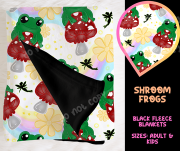 SHROOM FROGS - SOFT BLACK FLEECE THROW BLANKET RUN 6 PREORDER CLOSING 9/25