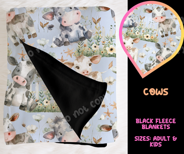 COWS - SOFT BLACK FLEECE THROW BLANKET RUN 6 PREORDER CLOSING 9/25