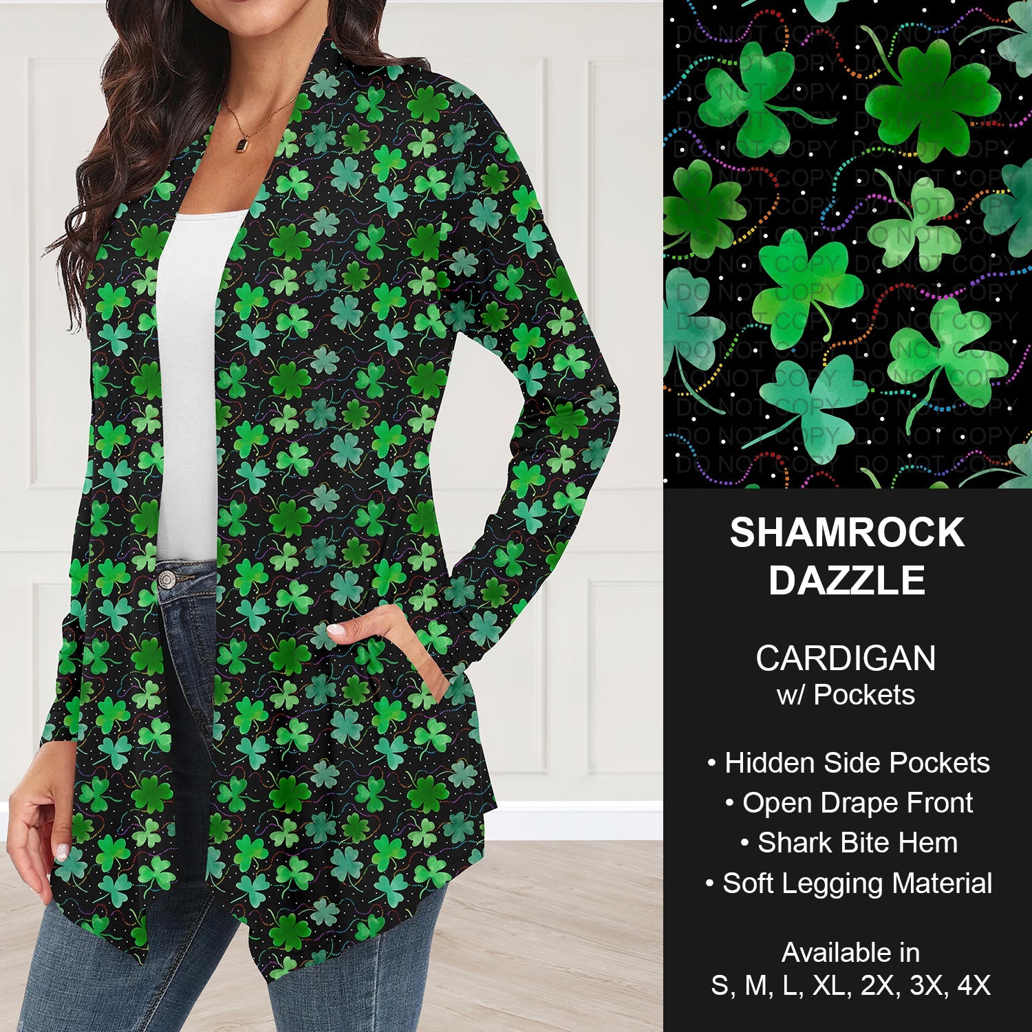 B268 - Preorder Shamrock Dazzle Cardigan w/ Pockets (Closes 12/28. ETA: mid Feb.)