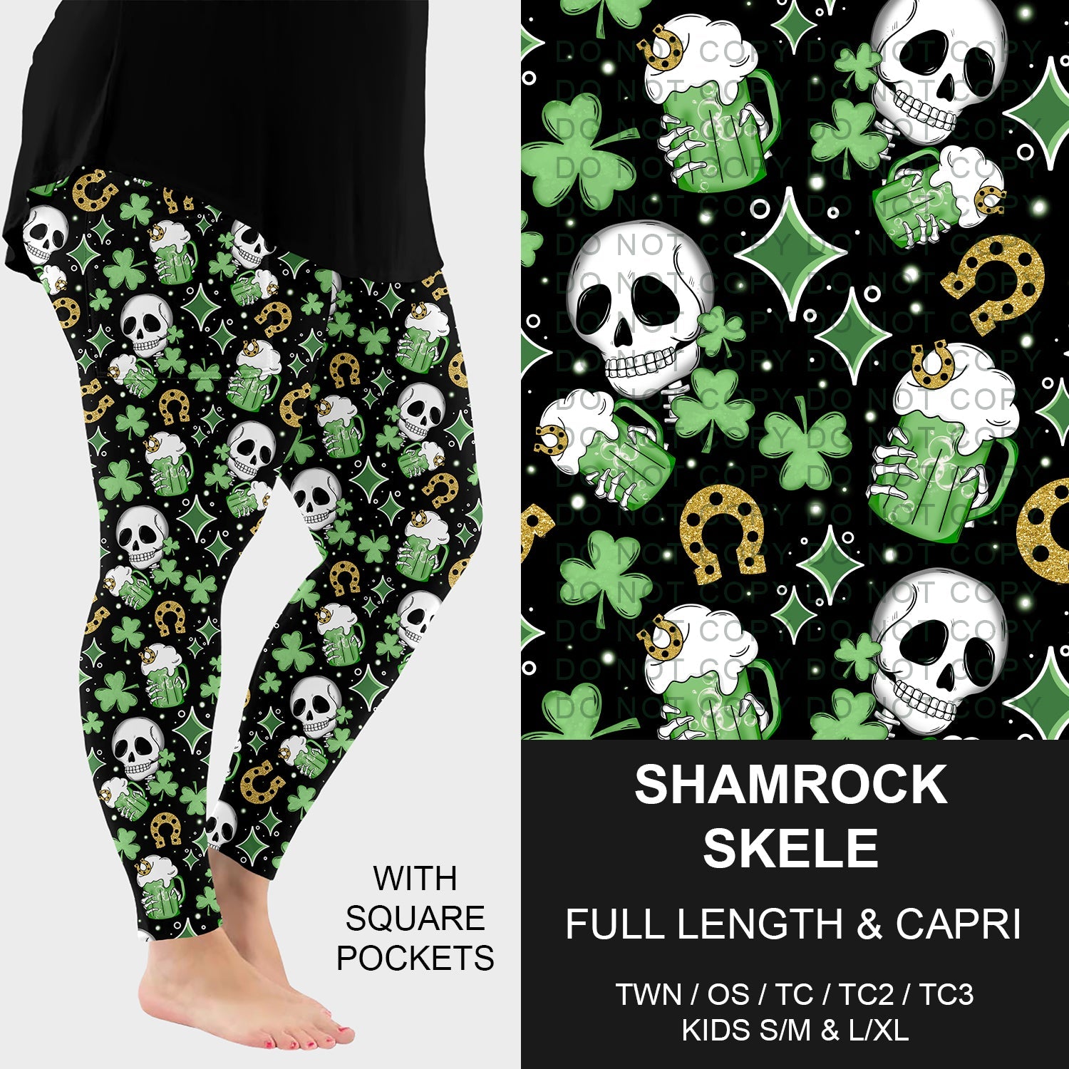 B268 - Preorder Shamrock Skele Leggings w/ Pockets (Closes 12/28. ETA: mid Feb.)