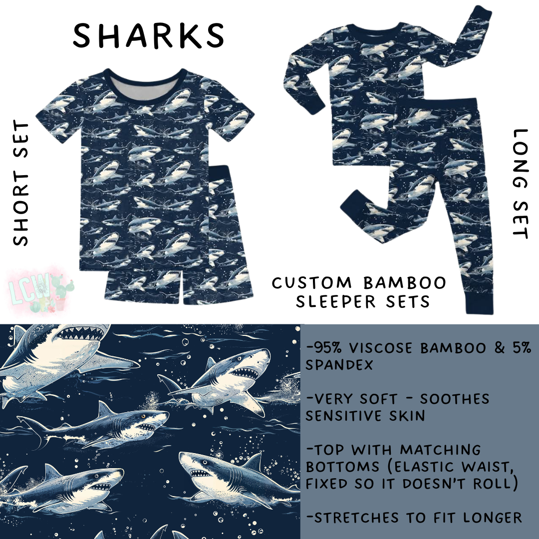 Batch #470 - Little Dreamers 7 - Closes 12/31 - ETA late Feb - Sharks Bamboo Short and Long Sleeper Set