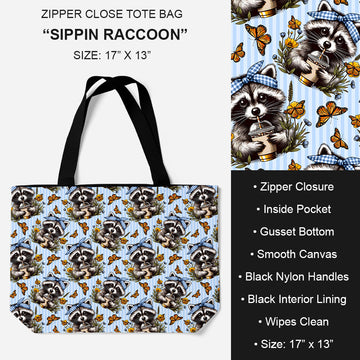 B195 - Preorder Sippin Raccoon Tote Bag (Closes 11/19. ETA: late Jan.)