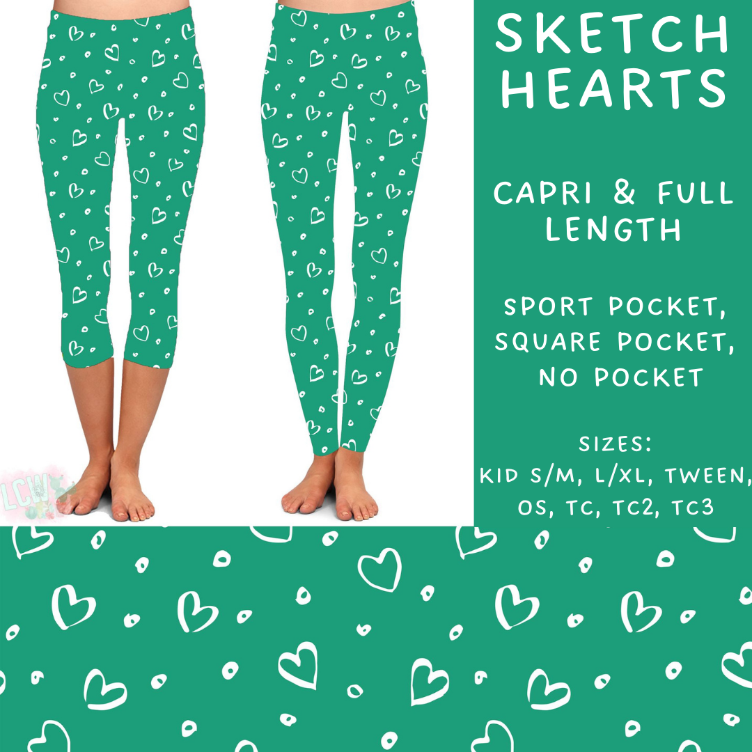 Batch #224 - Cookie Dealer 2 - Closes 10/28 - ETA mid Dec - Sketch Hearts Full and Capri Length Leggings