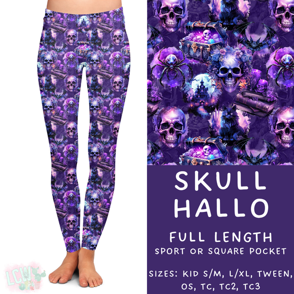 Ready To Ship - Skull Hallo Full Length Leggings - Square Pocket OS - Sport Pocket TC