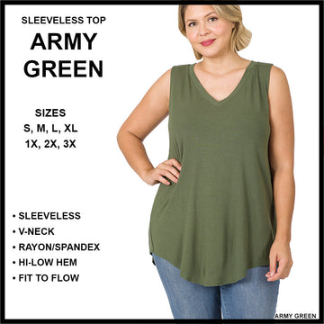 RTS - Sleeveless V-Neck Top - Army Green