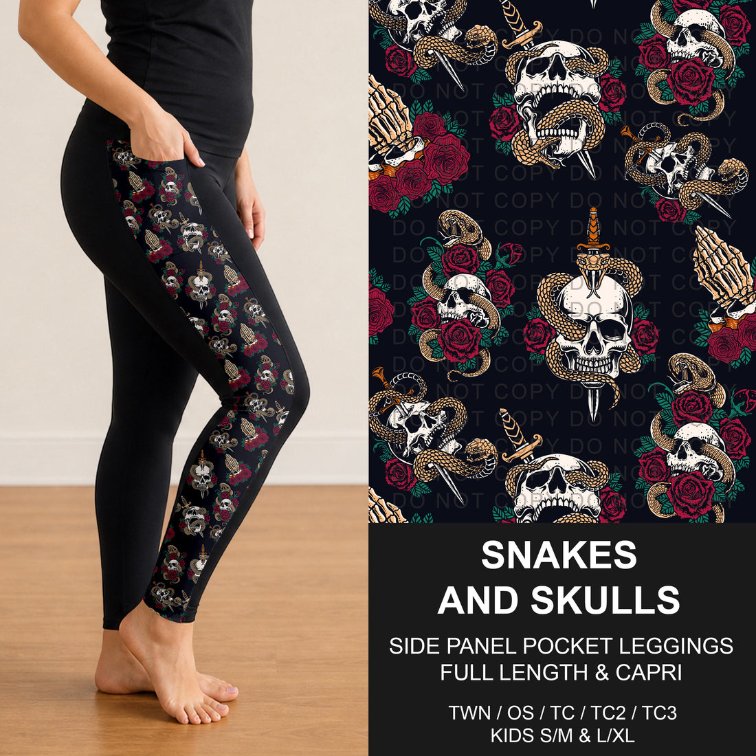 Snakes and Skulls Side Panel Pocket Leggings