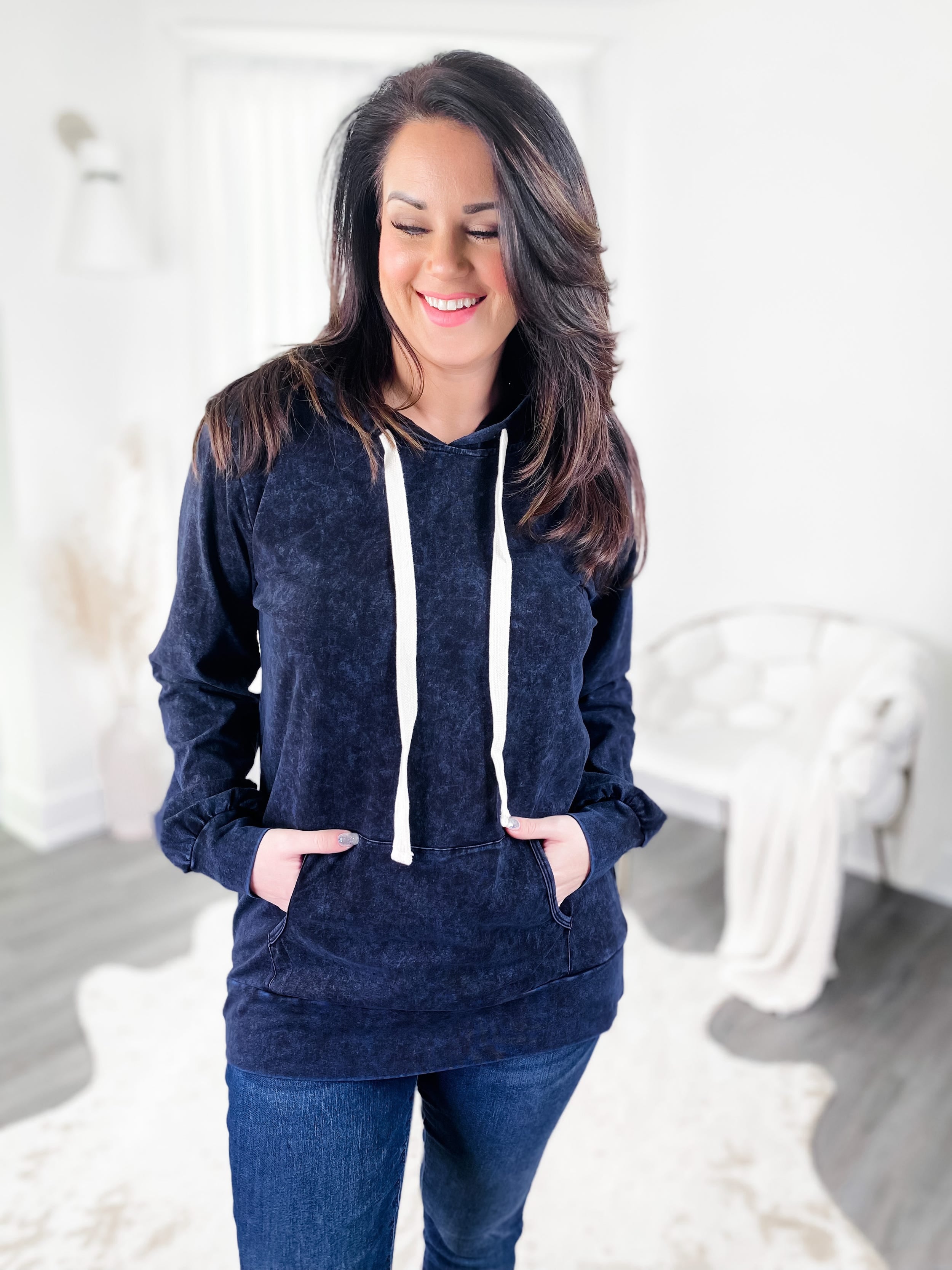 Acid Wash Drawstring Relaxed Pullover Hoodie Sweatshirts w/ Kangaroo Pocket