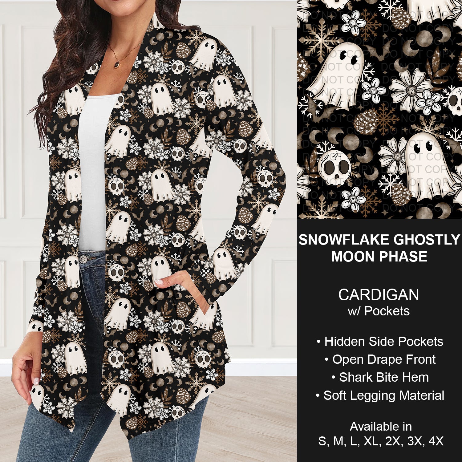 B303 - Preorder Snowflake Ghostly Moon Phase Cardigan w/ Pockets (Closes 7/26. ETA: early Oct.)