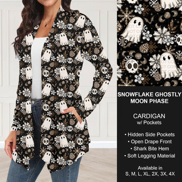 B303 - Preorder Snowflake Ghostly Moon Phase Cardigan w/ Pockets (Closes 7/26. ETA: early Oct.)