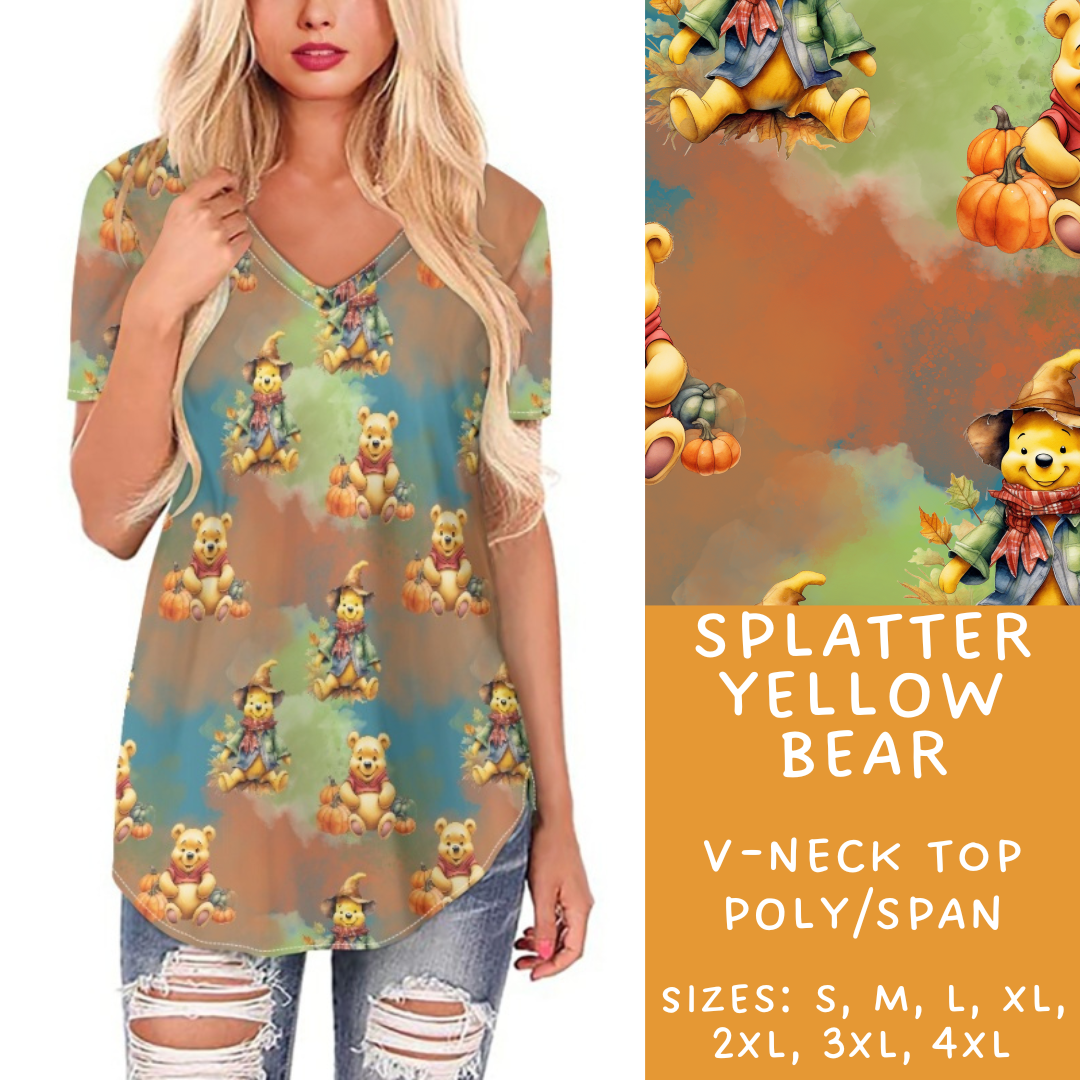 Batch #212 - Magical Fall Sets - Closes 10/8 - ETA mid Nov - Splatter Yellow Bear V-Neck Tee