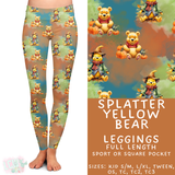 Ready to Ship - Splatter Yellow Bear Full Length Leggings - Sport Pocket OS & TC & Square Pocket TC