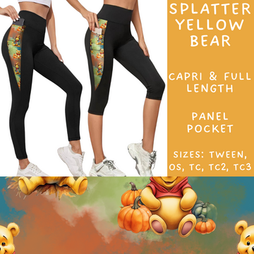 Batch #212 - Magical Fall Sets - Closes 10/8 - ETA mid Nov - Splatter Yellow Bear Panel Pocket Full and Capri Length Leggings