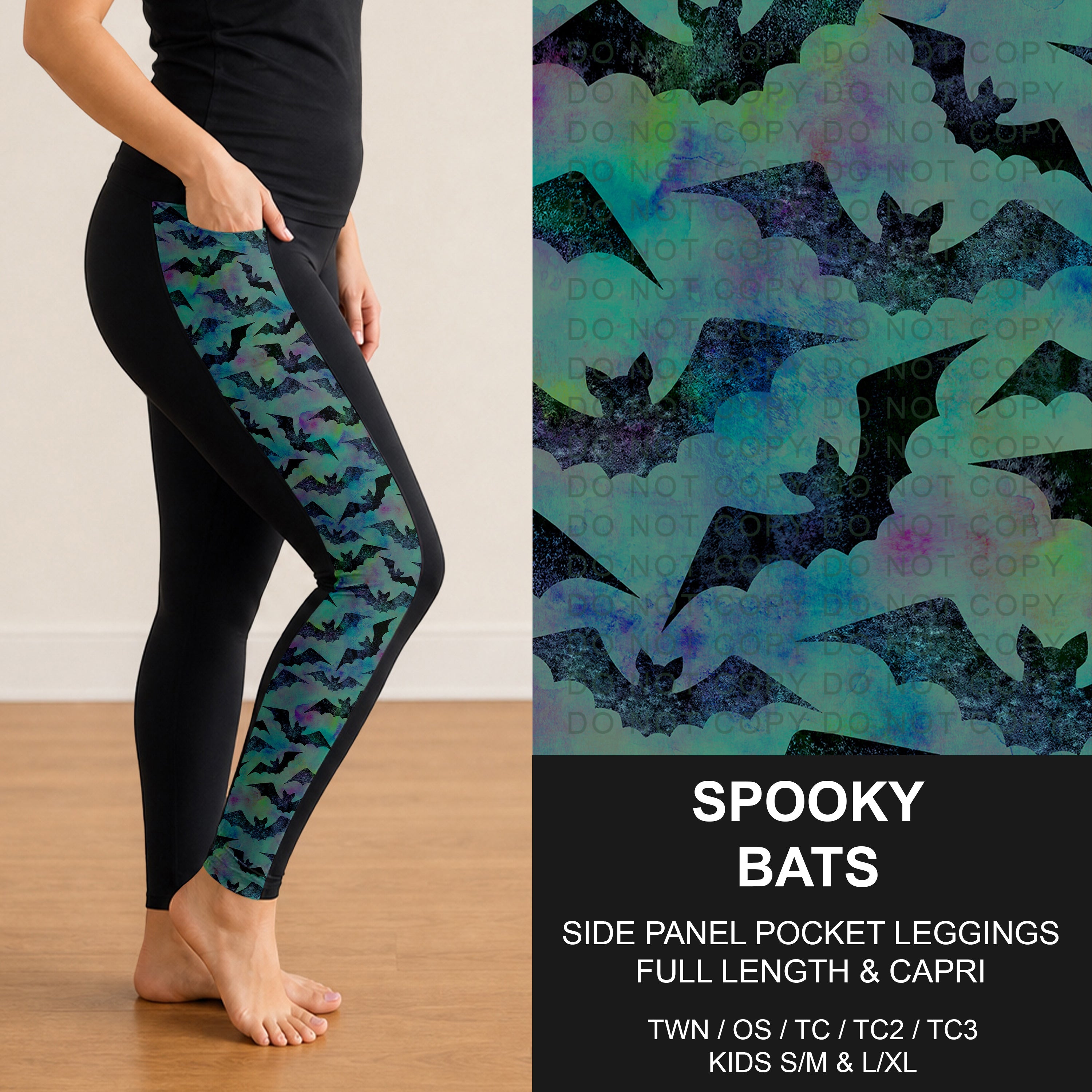 B299 - Preorder Spooky Bats Side Panel Pocket Leggings (Closes 7/12. ETA: mid Sept.)