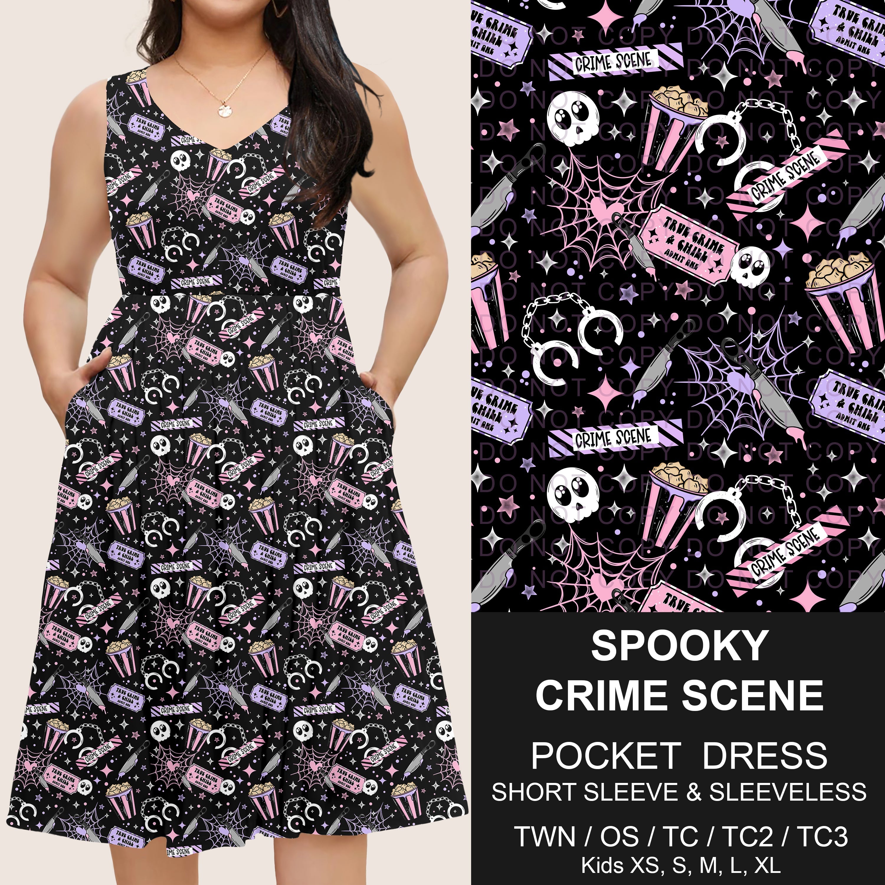 B302 - Preorder Spooky Crime Scene Pocket Dress (Closes 7/24. ETA: early Oct)