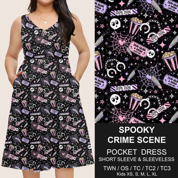 B302 - Preorder Spooky Crime Scene Pocket Dress (Closes 7/24. ETA: early Oct)