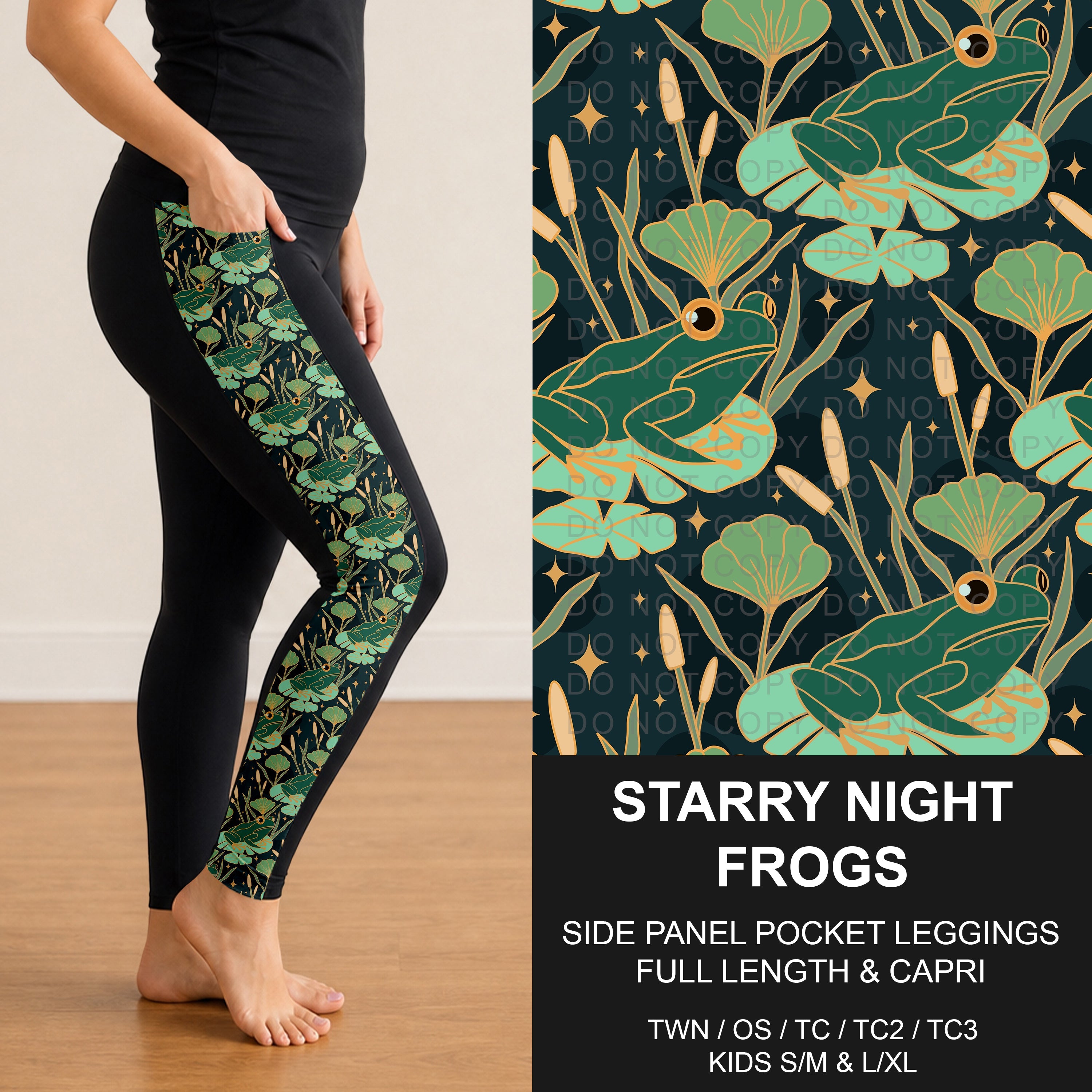 B310 - Preorder Starry Night Frogs Side Panel Pocket Leggings (Closes 8/30. ETA: late Oct.)