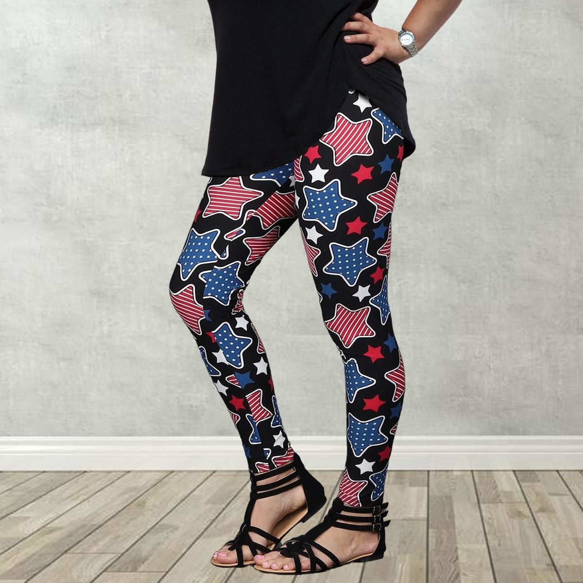 Patriotic Stars Print Soft Leggings - Adults & Kid Sizes