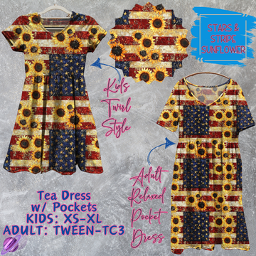 STARS & STRIPE SUNFLOWER - Adult & Kids - Tea Dress Run- Preorder Closing 5/13