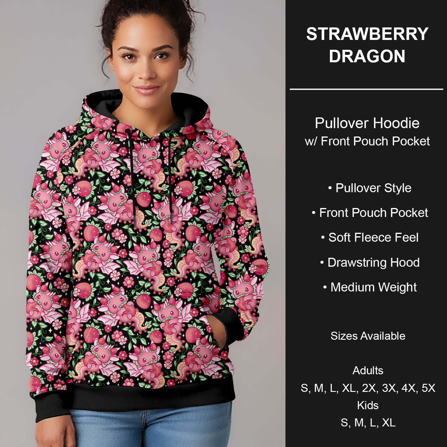B266 - Preorder Strawberry Dragon Pullover Hoodie (Closes 12/17. ETA late Feb.)
