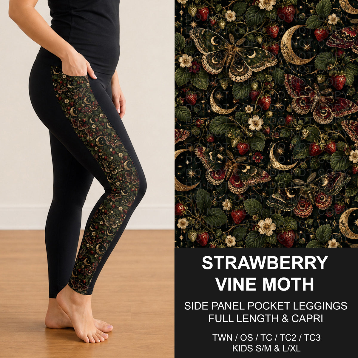 B320 - Preorder Strawberry Vine Moth Side Panel Pocket Leggings (Closes 11/08. ETA: mid Jan.)
