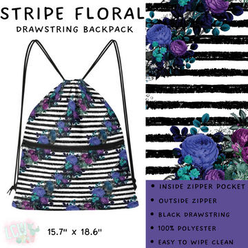 Batch #276 - Fanny Packs & Drawstring Backpacks - Closes 1/24 - ETA late March - Stripe Floral Drawstring Backpack