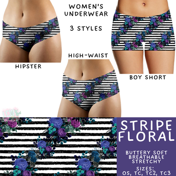 Ready to Ship Stripe Floral Women's Underwear - OS High Waist, TC2 High Waist