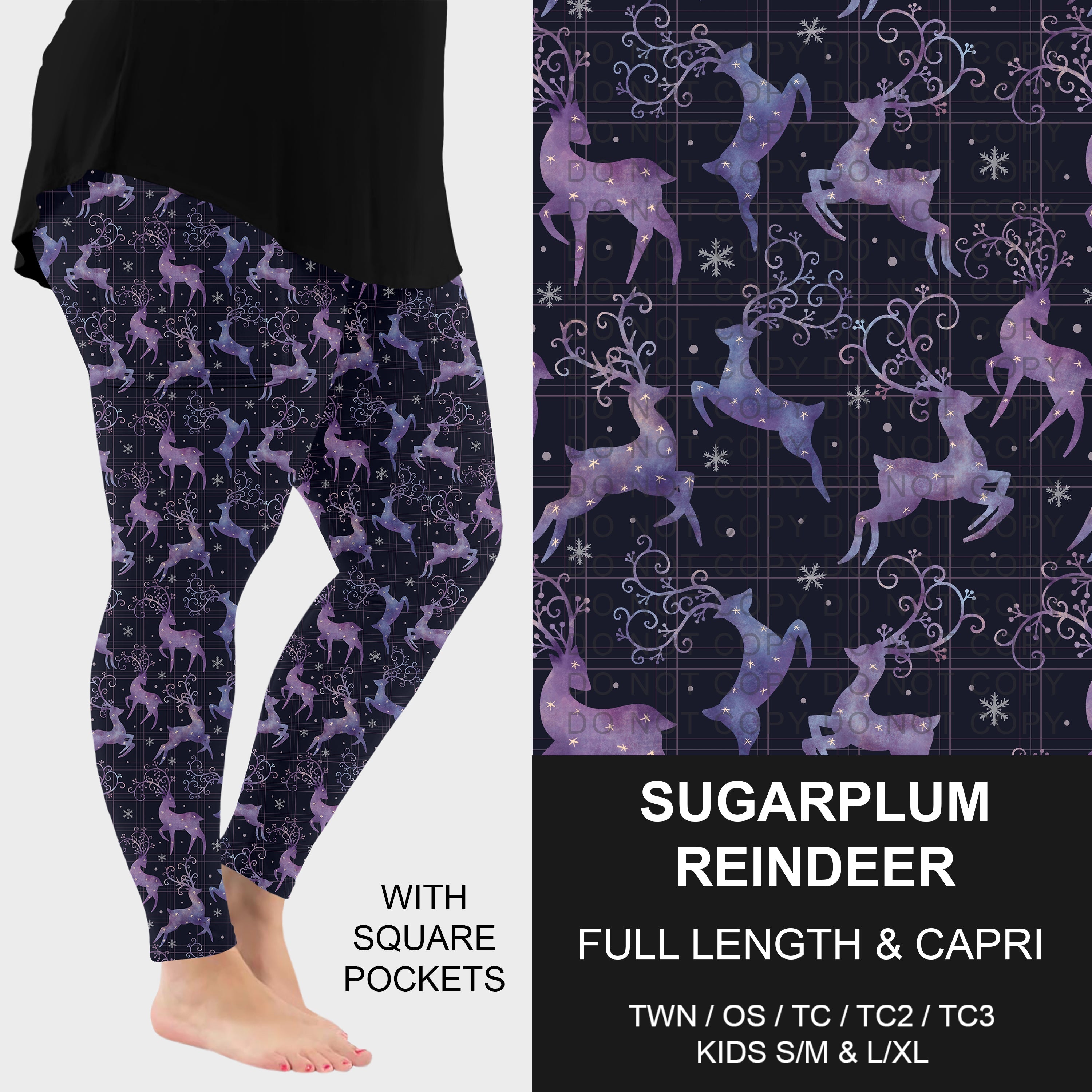 B312 - Preorder Sugarplum Reindeer Leggings w/ Pockets (Closes 9/13. ETA: mid Nov.)