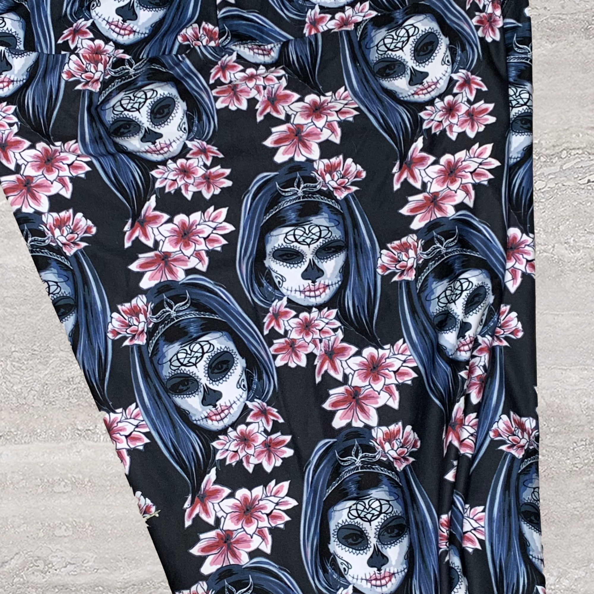Sugar Skull Pink Lilly Blossom Capri or Full Length Leggings