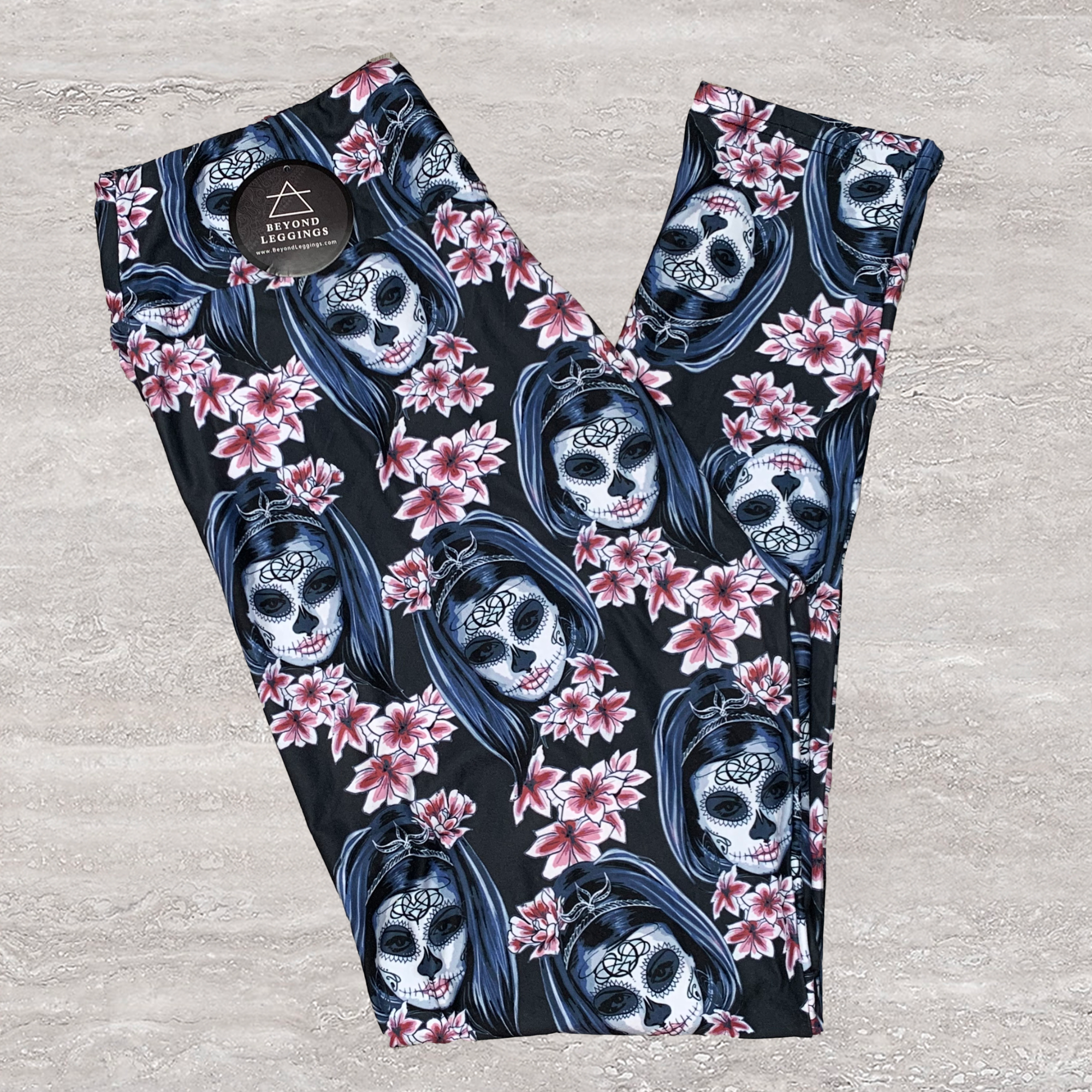 Sugar Skull Pink Cherry Blossom Capri or Full Length leggings