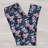 Sugar Skull Pink Lilly Blossom Capri or Full Length Leggings