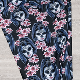 Sugar Skull Pink Lilly Blossom Capri or Full Length Leggings