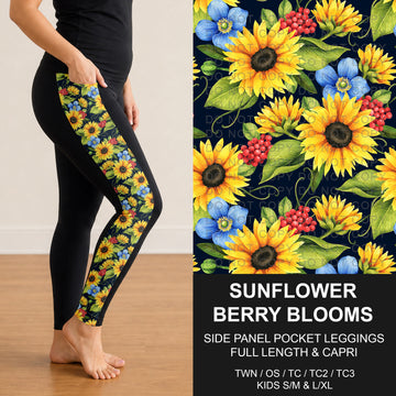 B298 - Preorder Sunflower Berry Blooms Side Panel Pocket Leggings (Closes 7/05. ETA: early Sept.)