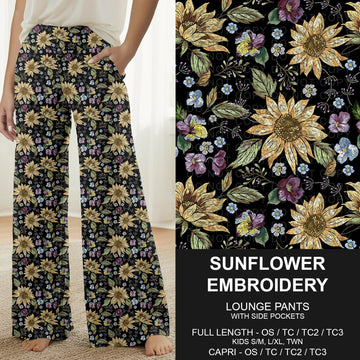 B316 - Preorder Sunflower Embroidery Lounge Pants (Closes 10/11. ETA: mid Dec.)