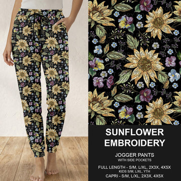 B316 - Preorder Sunflower Embroidery Joggers (Closes 10/11. ETA: mid Dec.)