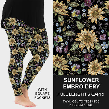 B316 - Preorder Sunflower Embroidery Leggings w/ Pockets (Closes 10/11. ETA: mid Dec.)