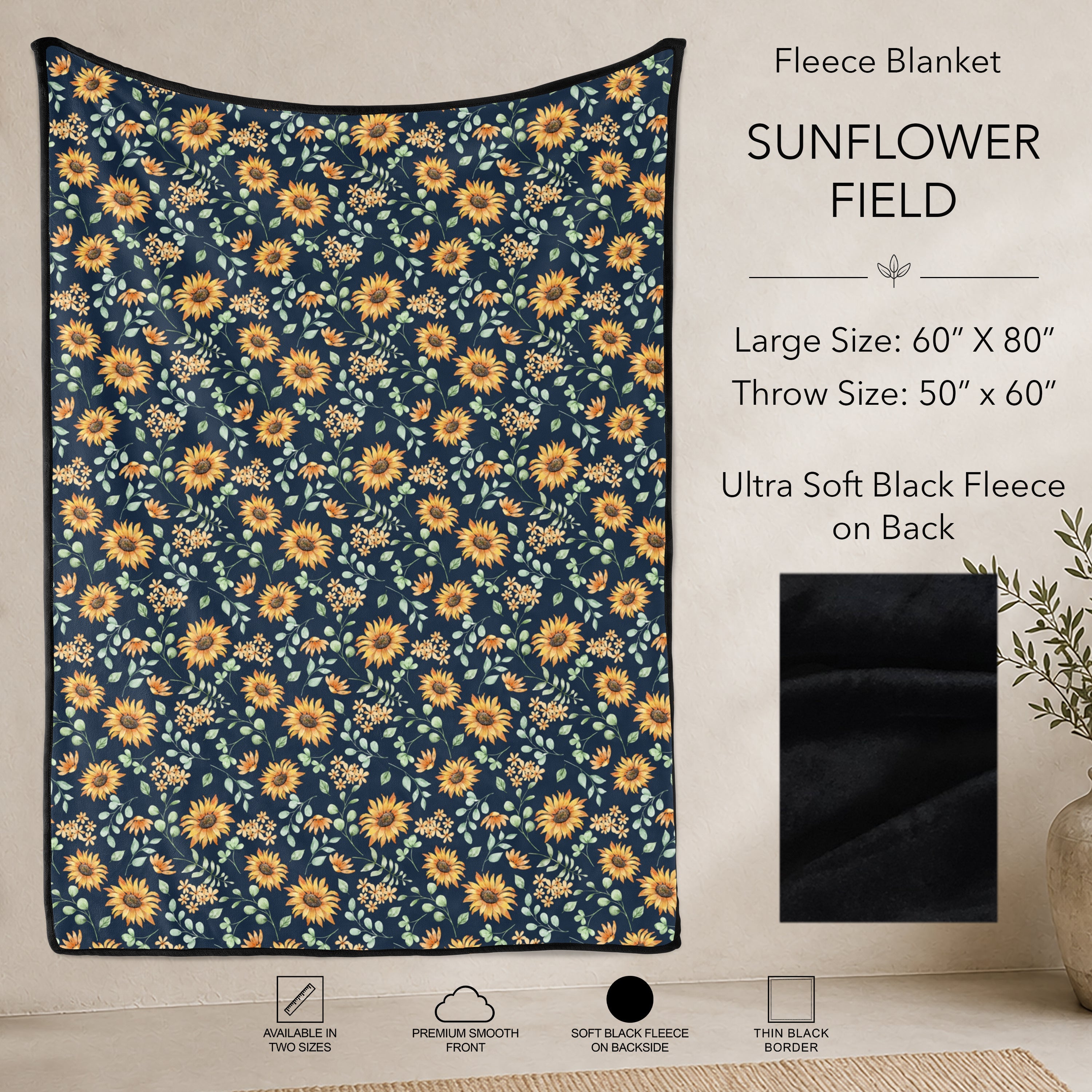 B304 - Pre-Order Sunflower Field Fleece Blanket (Closes 7/31. ETA: early Oct)