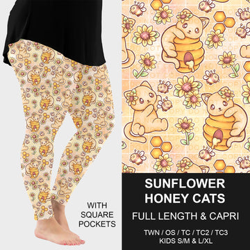 B267 - Preorder Sunflower Honey Cats Leggings w/ Pockets (Closes 12/21. ETA: late Feb.)