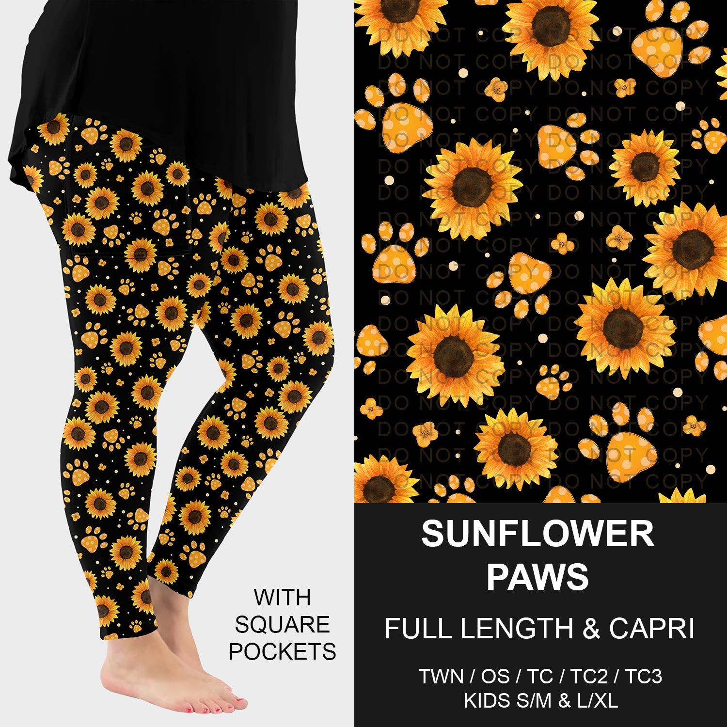 B277 - Preorder Sunflower Paws Leggings w/ Pockets (Closes 3/08. ETA: mid May)