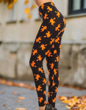 Halloween Orange Witch Print Soft Black Leggings