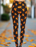 Halloween Orange Witch Print Soft Black Leggings
